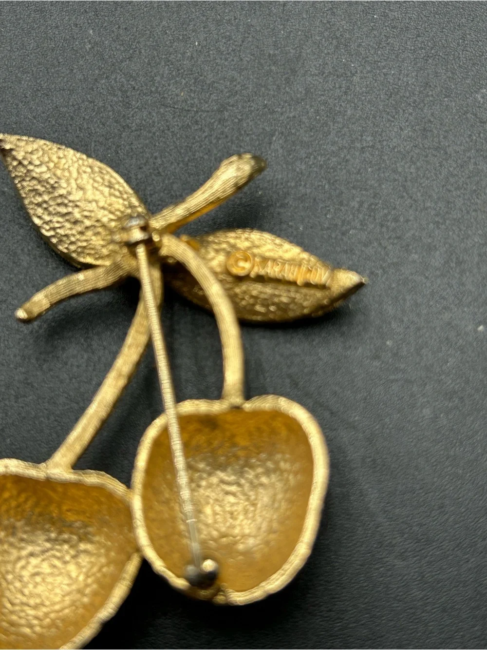 Gold-Tone Cherry Leaf Brooch - Women's Jewelry by Sarah Coventry